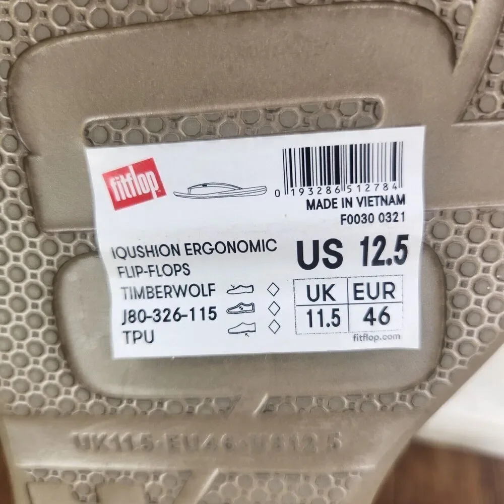 FitFlop IQushion Ergonomic Flip Flops Men 12.5 Grey Timberwolf Beach Sandals NEW